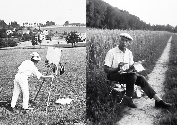 Cuno Amiet hat ab und zu ausserhalb seines Ateliers in der Landschaft gemalt, Bruno Hesse war dort häufiger mit Staffelei und Pinsel anzutreffen.